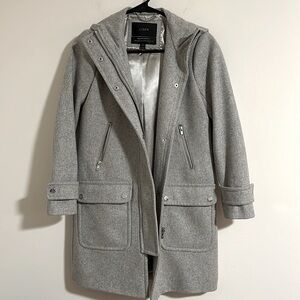 J. Crew Wool Melton Duffle Coat petite gray hooded cocoon peacoat jacket gray 00